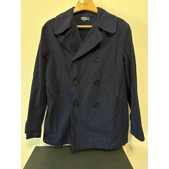 Vintage Polo Ralph Lauren Peacoat Jacket Mens Large Naval‎ Nautical Dbl Breasted - Picture 1 of 4